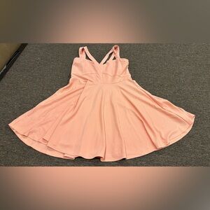 EUC Fashion to Figure Peach Dress Sz 2 gold zip back flare bottom